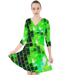 Green Disco Ball Quarter Sleeve Front Wrap Dress by essentialimage