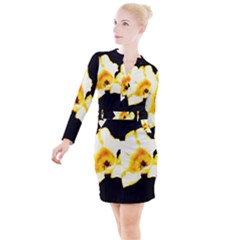 Yellow And Orange Tulip Button Long Sleeve Dress