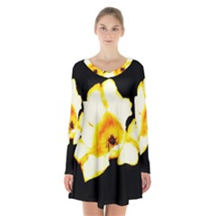 Yellow And Orange Tulip Long Sleeve Velvet V-neck Dress by okhismakingart