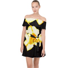 Yellow And Orange Tulip Off Shoulder Chiffon Dress