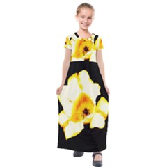 Yellow And Orange Tulip Kids  Short Sleeve Maxi Dress