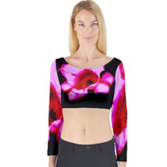 Pink And Red Tulip Long Sleeve Crop Top by okhismakingart