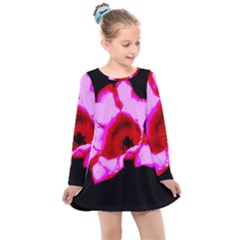 Pink And Red Tulip Kids  Long Sleeve Dress