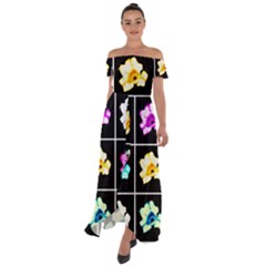 Tulip Collage Off Shoulder Open Front Chiffon Dress by okhismakingart