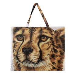 Cheetah Zipper Large Tote Bag by ArtByThree