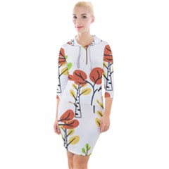 Tree Autumn Forest Landscape Quarter Sleeve Hood Bodycon Dress by Mariart