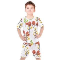 Tree Autumn Forest Landscape Kids  Tee And Shorts Set by Mariart