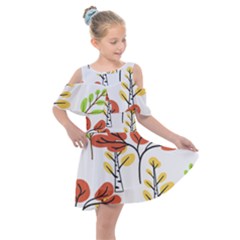 Tree Autumn Forest Landscape Kids  Shoulder Cutout Chiffon Dress