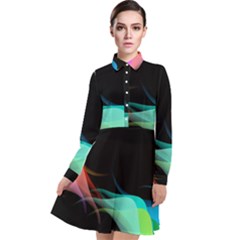 Flower 3d Colorm Design Background Long Sleeve Chiffon Shirt Dress