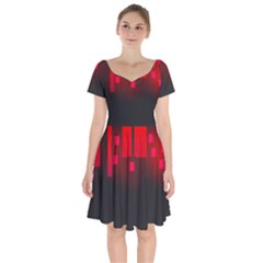 Light Neon City Buildings Sky Red Short Sleeve Bardot Dress by HermanTelo