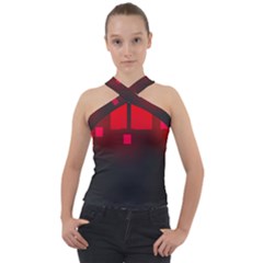 Light Neon City Buildings Sky Red Cross Neck Velour Top by HermanTelo