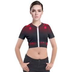 Light Neon City Buildings Sky Red Short Sleeve Cropped Jacket