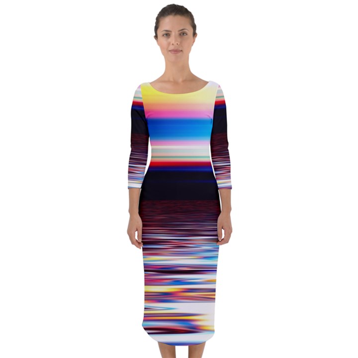 Lake Sea Water Wave Sunset Quarter Sleeve Midi Bodycon Dress