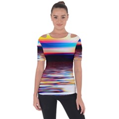 Lake Sea Water Wave Sunset Shoulder Cut Out Short Sleeve Top