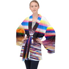 Lake Sea Water Wave Sunset Long Sleeve Velvet Kimono 