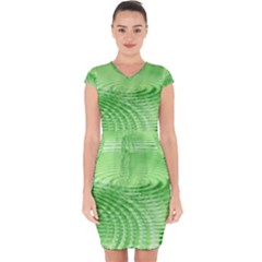 Wave Concentric Circle Green Capsleeve Drawstring Dress  by HermanTelo