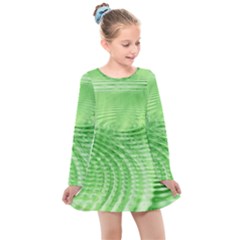 Wave Concentric Circle Green Kids  Long Sleeve Dress by HermanTelo