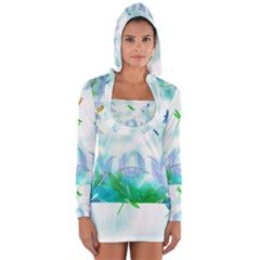 Scrapbooking Tropical Pattern Long Sleeve Hooded T-shirt