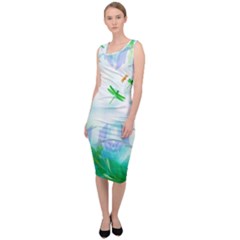 Scrapbooking Tropical Pattern Sleeveless Pencil Dress