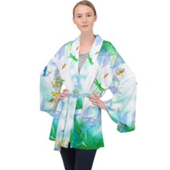Scrapbooking Tropical Pattern Long Sleeve Velvet Kimono 