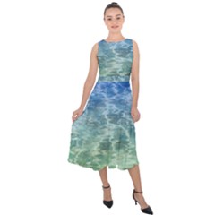 Water Blue Transparent Crystal Midi Tie-back Chiffon Dress