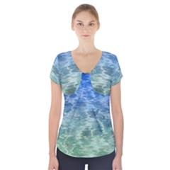 Water Blue Transparent Crystal Short Sleeve Front Detail Top by HermanTelo