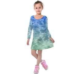 Water Blue Transparent Crystal Kids  Long Sleeve Velvet Dress by HermanTelo