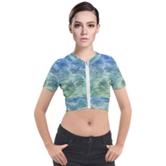 Water Blue Transparent Crystal Short Sleeve Cropped Jacket by HermanTelo