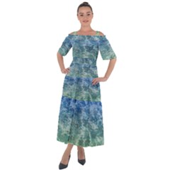 Water Blue Transparent Crystal Shoulder Straps Boho Maxi Dress 