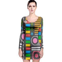 Pattern Geometric Abstract Colorful Arrows Lines Circles Triangles Long Sleeve Bodycon Dress by Vaneshart