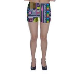 Pattern Geometric Abstract Colorful Arrows Lines Circles Triangles Skinny Shorts by Vaneshart
