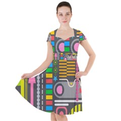 Pattern Geometric Abstract Colorful Arrows Lines Circles Triangles Cap Sleeve Midi Dress