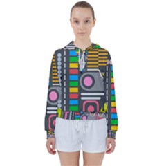 Pattern Geometric Abstract Colorful Arrows Lines Circles Triangles Women s Tie Up Sweat by Vaneshart