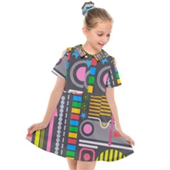 Pattern Geometric Abstract Colorful Arrows Lines Circles Triangles Kids  Short Sleeve Shirt Dress by Vaneshart