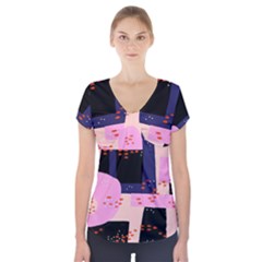 Vibrant Tropical Dot Patterns Short Sleeve Front Detail Top