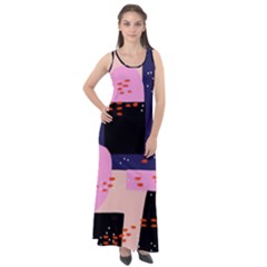 Vibrant Tropical Dot Patterns Sleeveless Velour Maxi Dress