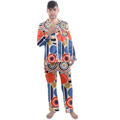 Geometric Abstract Pattern Colorful Flat Circles Decoration Men s Satin Pajamas Long Pants Set by Vaneshart