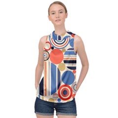 Geometric Abstract Pattern Colorful Flat Circles Decoration High Neck Satin Top by Vaneshart