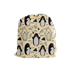 Hand Drawn Penguin Doodle Pattern Drawstring Pouch (large) by Vaneshart