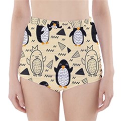 Hand Drawn Penguin Doodle Pattern High-waisted Bikini Bottoms by Vaneshart