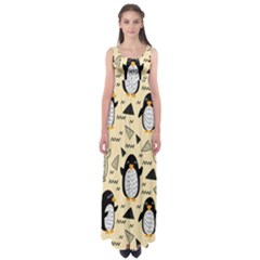 Hand Drawn Penguin Doodle Pattern Empire Waist Maxi Dress by Vaneshart