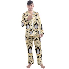 Hand Drawn Penguin Doodle Pattern Men s Satin Pajamas Long Pants Set by Vaneshart