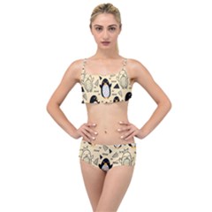 Hand Drawn Penguin Doodle Pattern Layered Top Bikini Set by Vaneshart