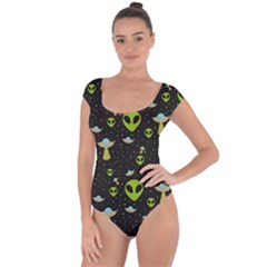 Alien Ufo Pattern Short Sleeve Leotard 