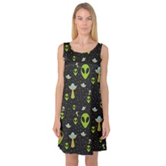 Alien Ufo Pattern Sleeveless Satin Nightdress