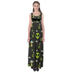 Alien Ufo Pattern Empire Waist Maxi Dress