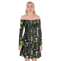 Alien Ufo Pattern Off Shoulder Skater Dress