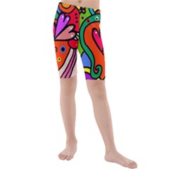 Seamless Doodle Kids  Mid Length Swim Shorts