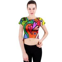 Seamless Doodle Crew Neck Crop Top