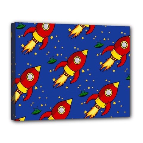 Space Rocket Pattern Canvas 14  X 11  (stretched) by Vaneshart